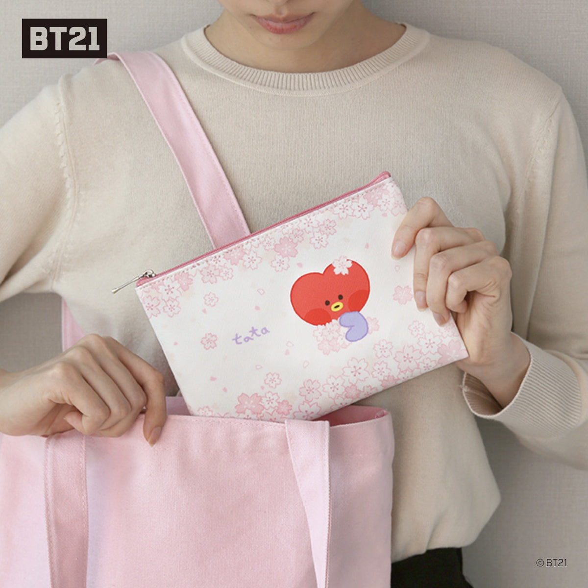 BT21 Minini Cherry Blossom Flat PU Pouch