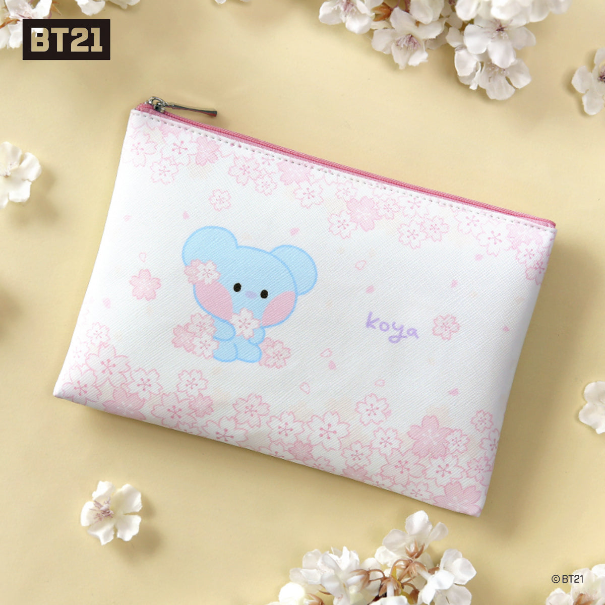 BT21 Minini Cherry Blossom Flat PU Pouch