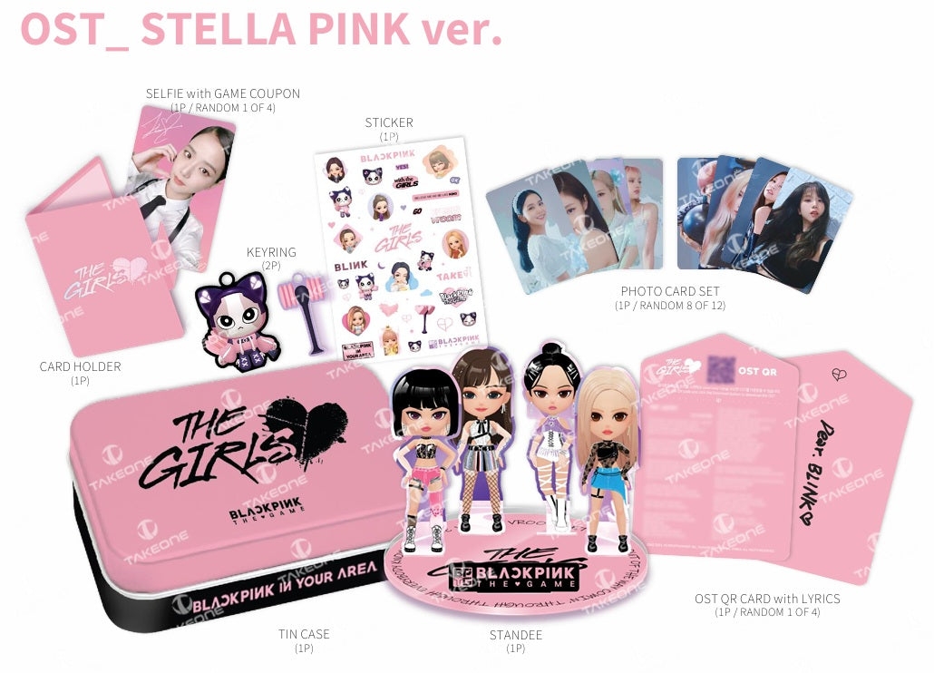 BLACKPINK THE GAME OST THE GIRLS Stella Ver Tin Case QR Card Acrylic Stand Set