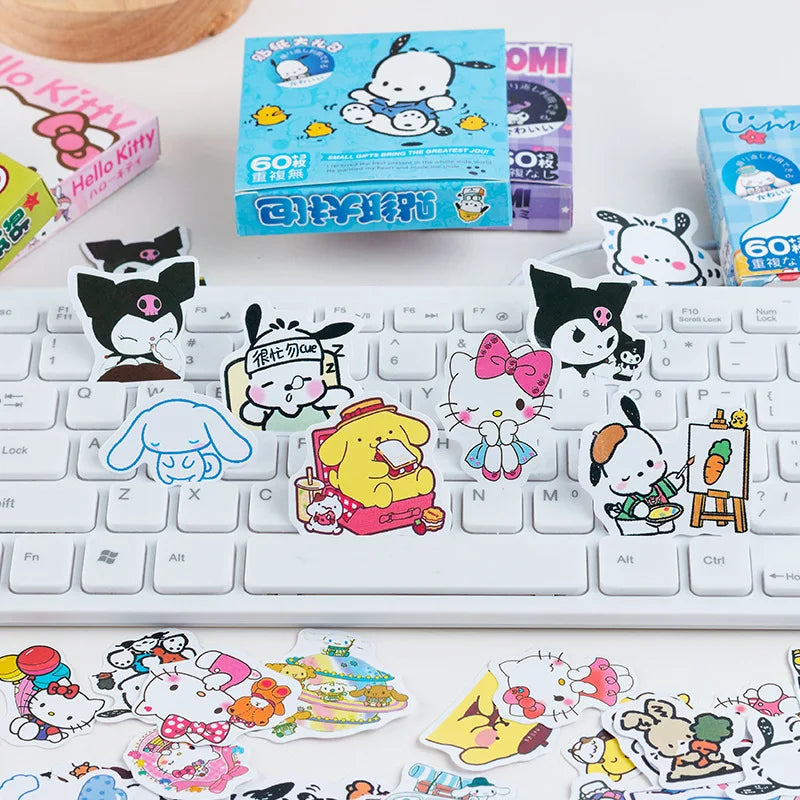 Sanrio Sticker Pack 60pcs(Hello Kitty, Kuromi, My melody, Cinamoroll, Pompompurin)