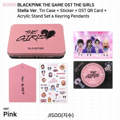 BLACKPINK THE GAME OST THE GIRLS Stella Ver Tin Case QR Card Acrylic Stand Set