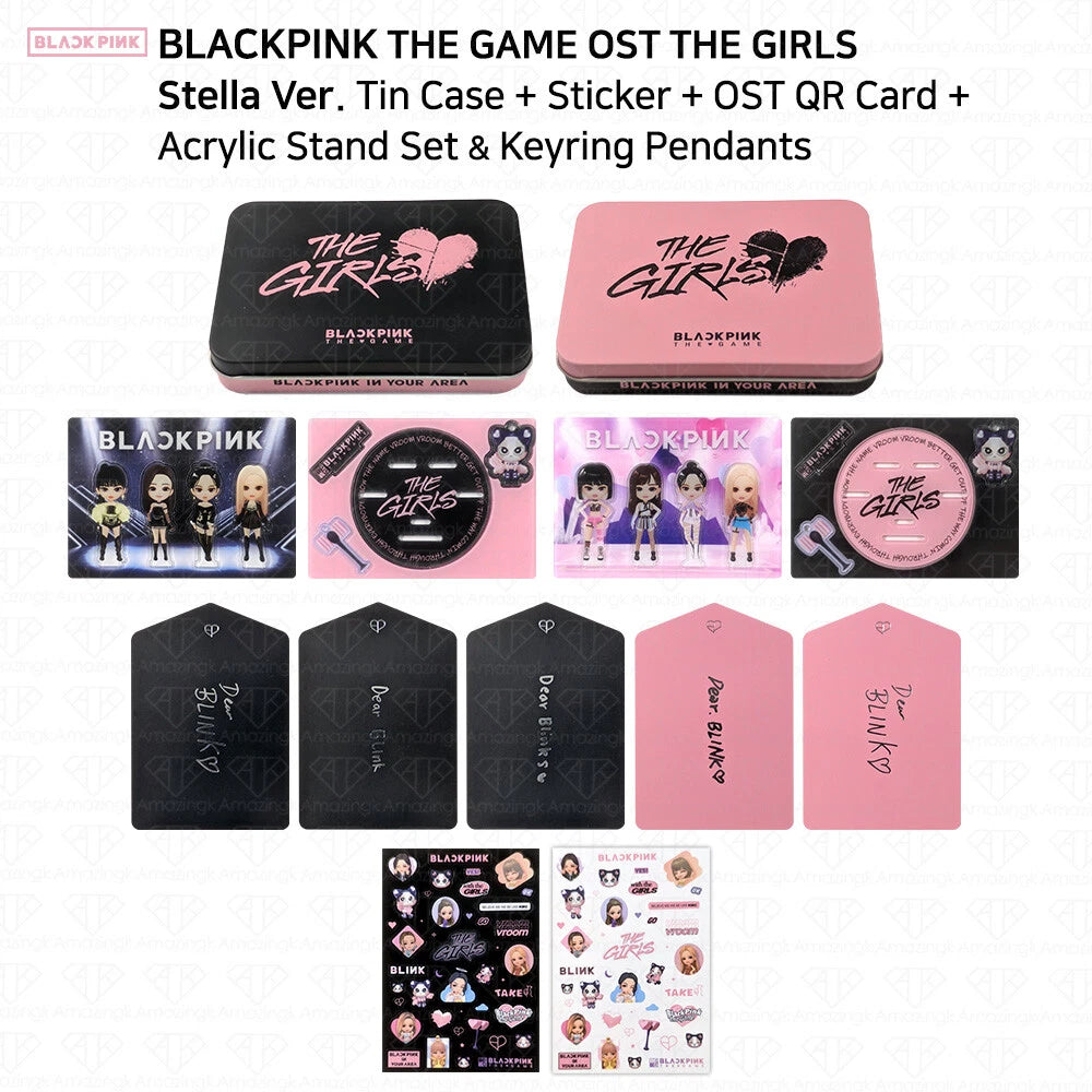 BLACKPINK THE GAME OST THE GIRLS Stella Ver Tin Case QR Card Acrylic Stand Set